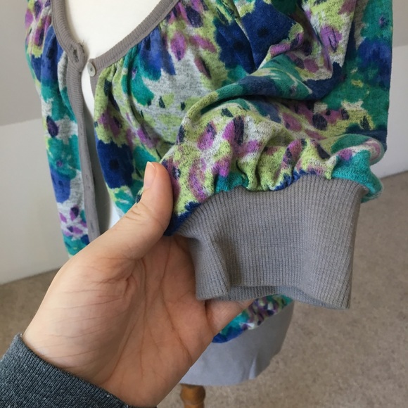 Watercolored 3/4 Sleeve Full Buttoned Cardigan - Picture 7 of 8